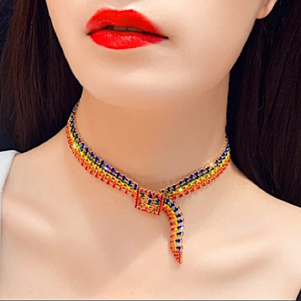 Multicolor Rhinestone Belt Buckle Choker